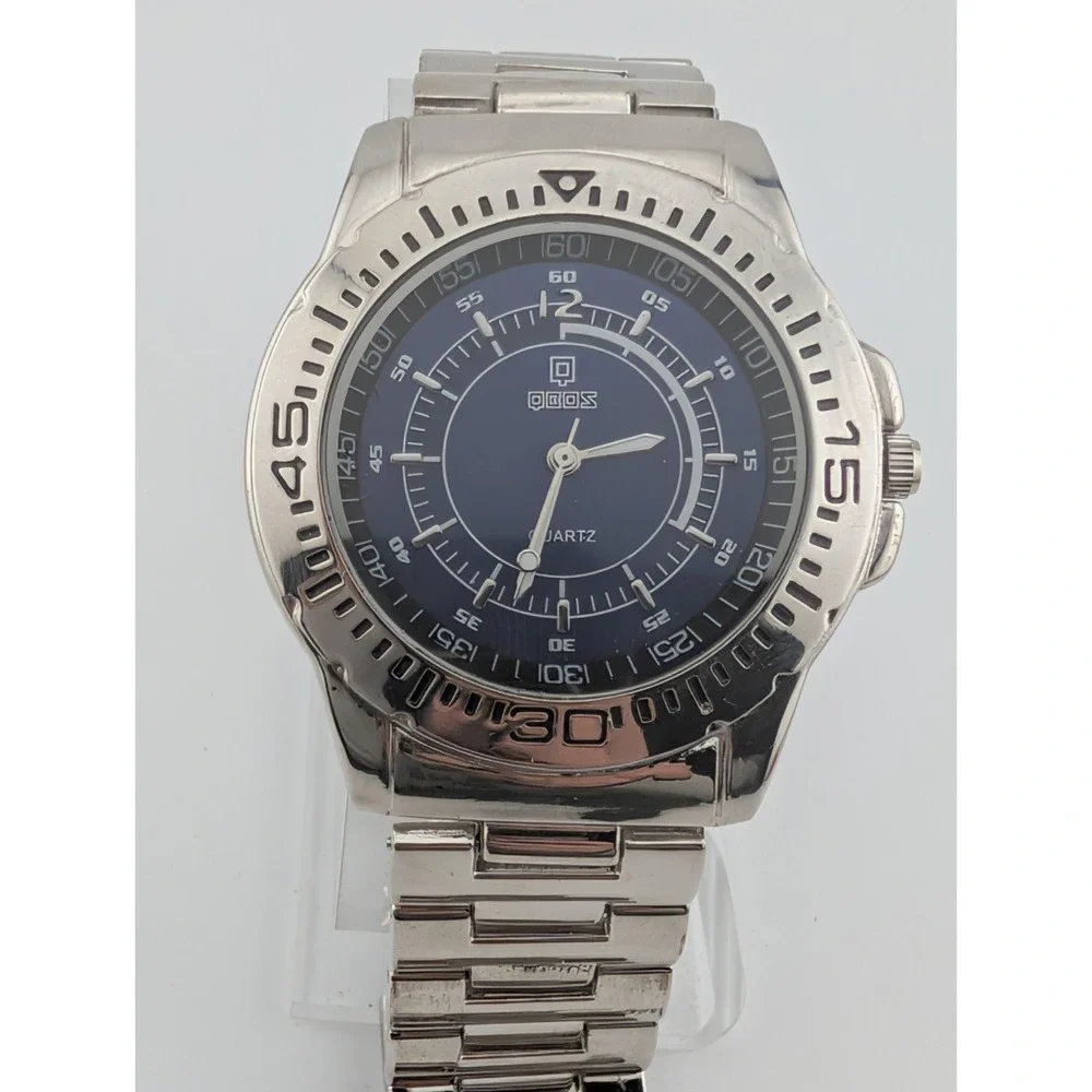Qbos Watch Men 43mm Case Blue Dial Silver 7.75